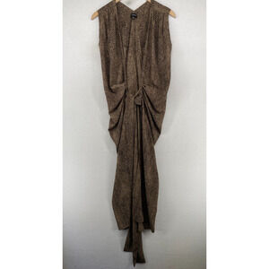 BLUZAT Vest XS Viscose Snakeskin Wrap Cardiganc Duster Tie Belt Brown